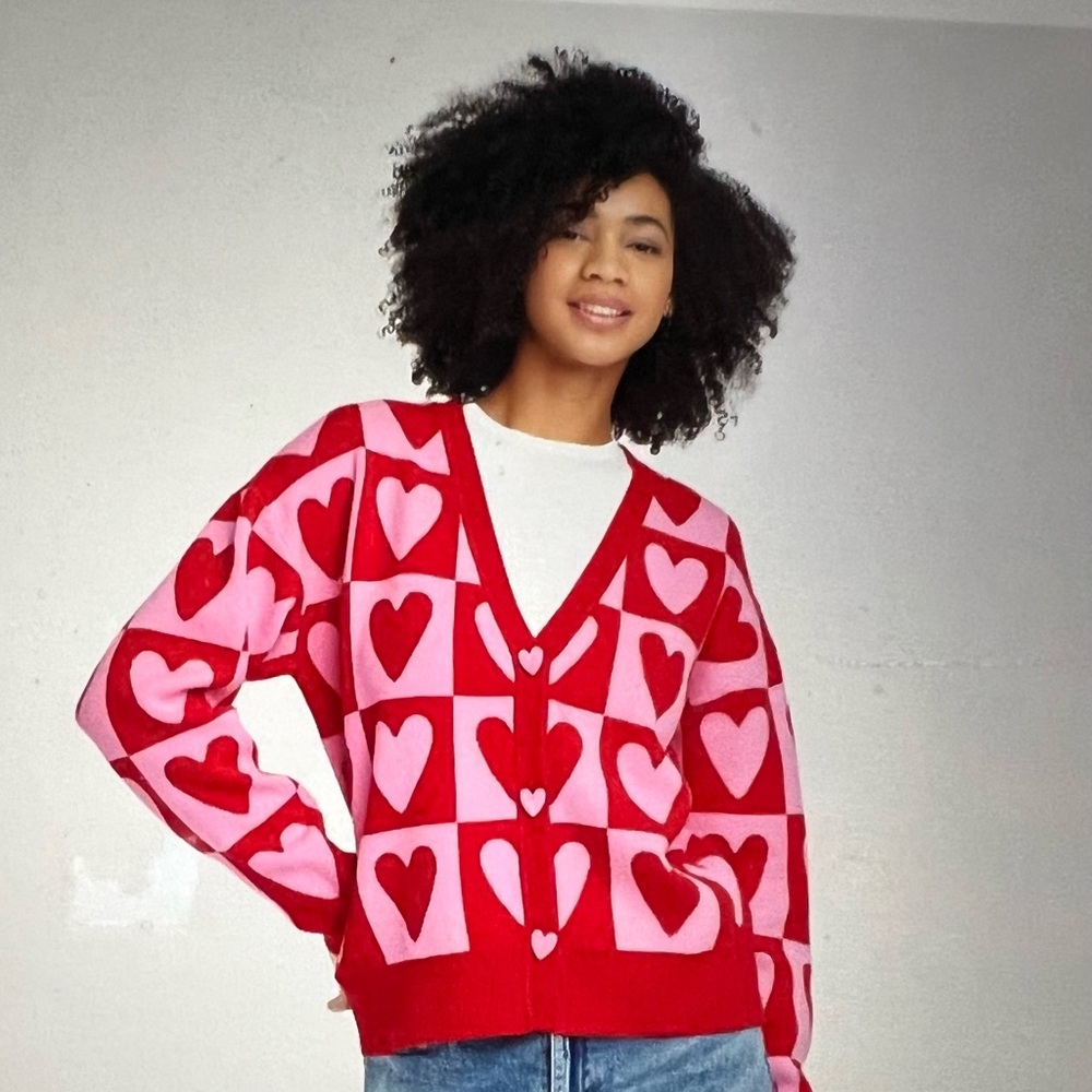 Valentine’s Day postage stamp sweater from Target
